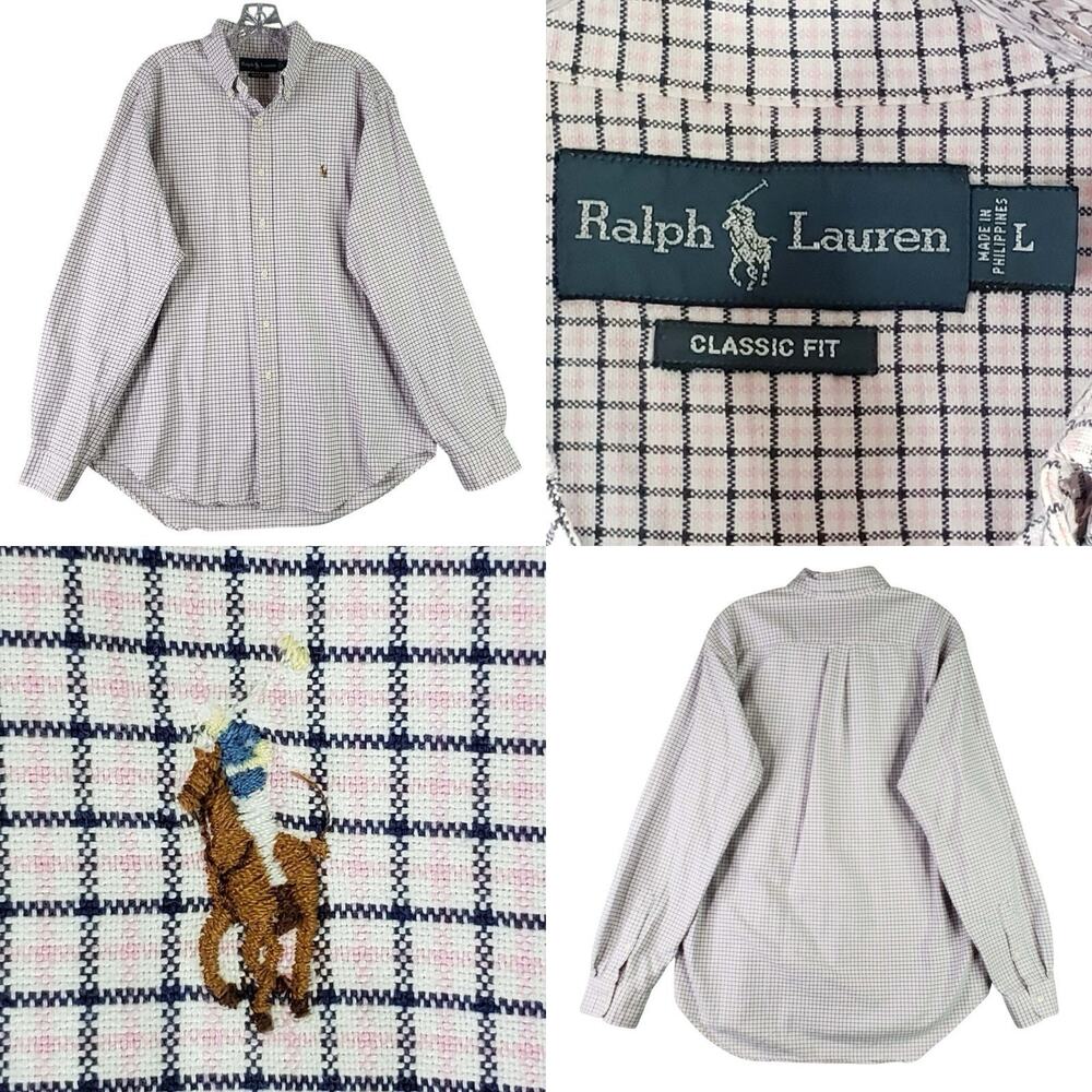 Polo Ralph Lauren Oxford Shirt Mens Size Large Button Down Pink Plaid LS